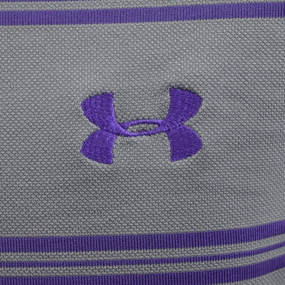 Under Armour Polo Shirt Mens Medium Gray Purple Striped Short Sleeve HeatGear - Picture 4 of 11